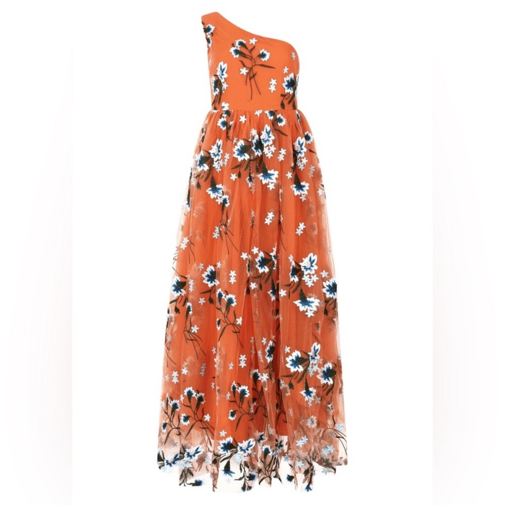 JessaKae Serene Orange Floral One Shoulder Dress